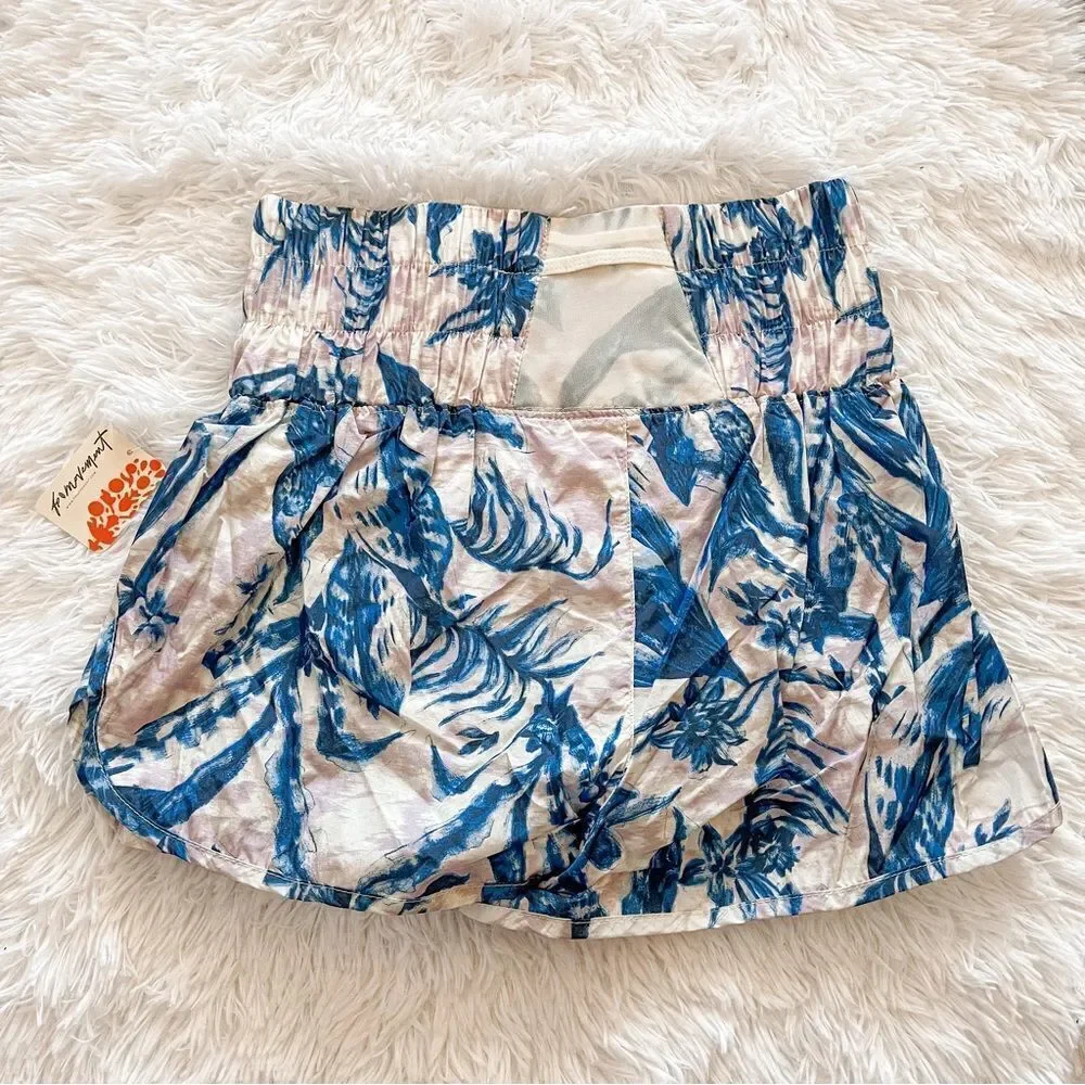Free People White and Blue Tropical Floral the Way Home Running Short SZ S BNWT